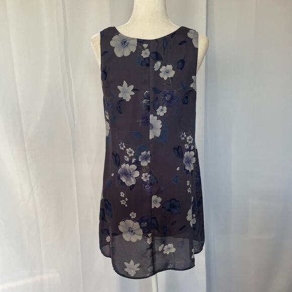 Vintage Mini Dress Size 8 Petite 8P Gray Floral Chiffon Sleeveless Fairy 90s Y2K - Picture 7 of 14